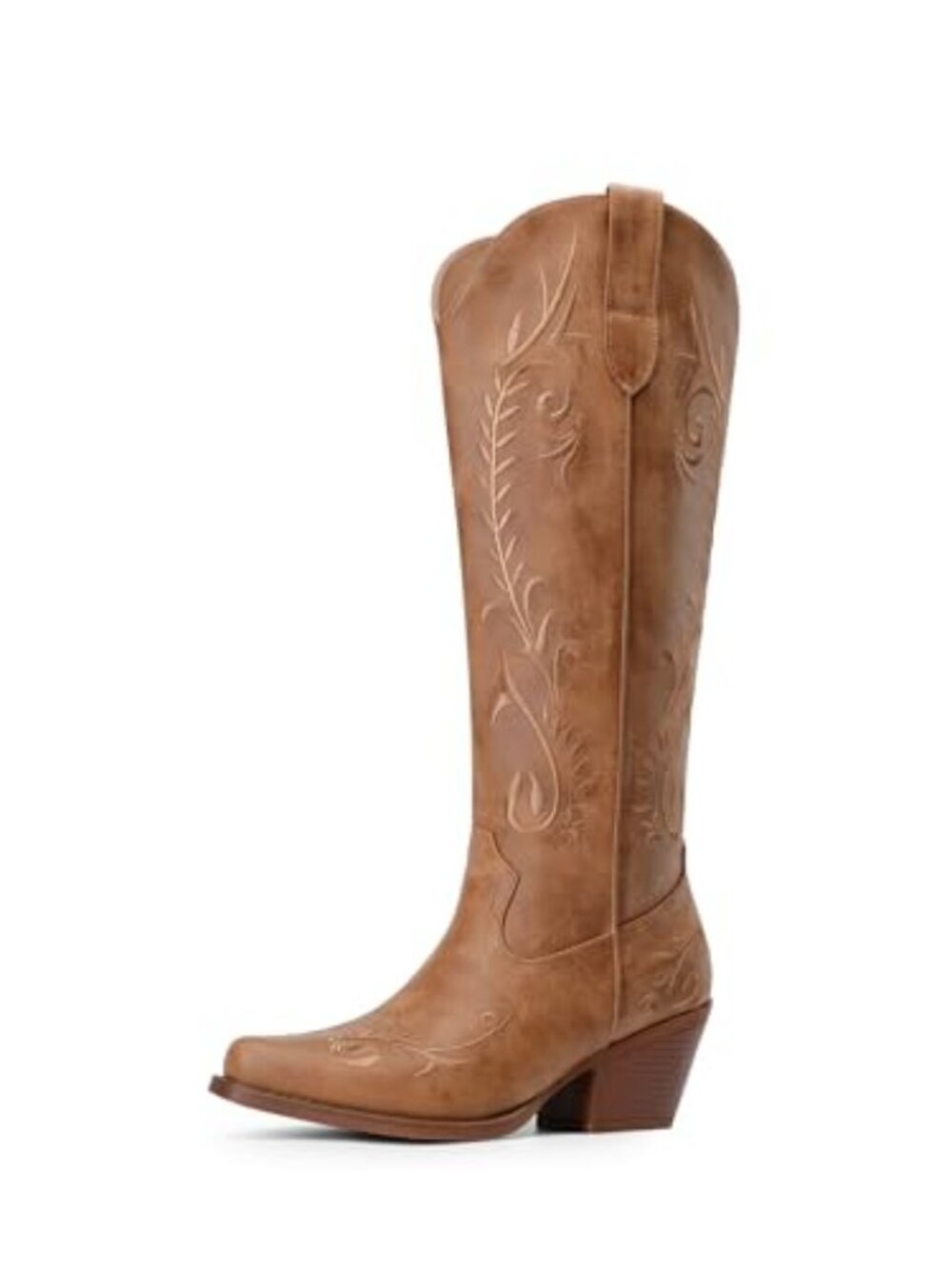 🆕 Womens Cowboy Boots Knee High Western Retro Embroidered Cowgirl Boots - Brown